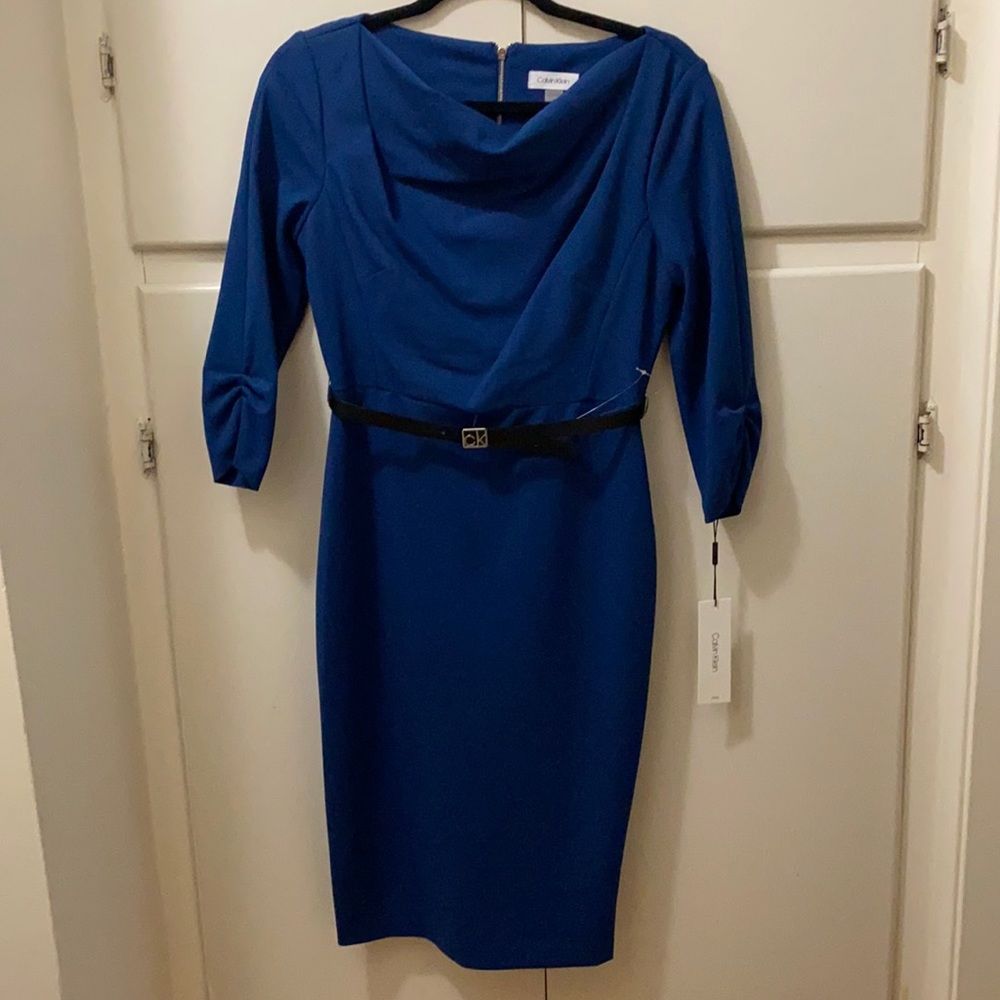 Blue 1/2 Sleeve Calvin Klein Office Dress SIZE 4